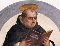 santo tomas de Aquino leyendo la heretica Amoris Laetitia